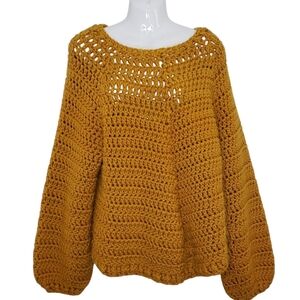 Homemade Chunky Loose Handknit  Mustard Yellow Earthy Neutral Pullover Sweater